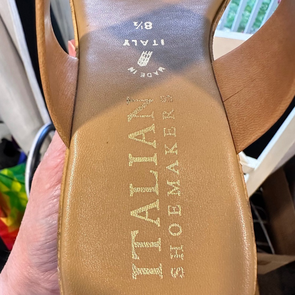 Italian Shoemakers Wedge Sandals Women Tan Floral Rhinestone Cork Slide 8.5 - Picture 3 of 8
